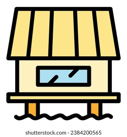 Jungle bungalow icon outline vector. House island. Tropical villa color flat