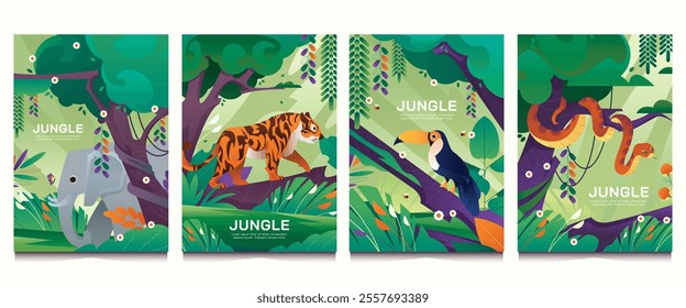 Jungle card set in gradient style
