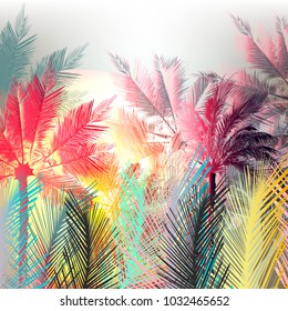 Jungle colorful palms and tropical plants. Vector design