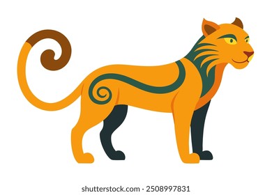 Jungle Curl Cat Vector Line Art Illustration on White Background Clipart, Logo, Icon Design