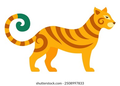 Jungle Curl Cat Vector Line Art Illustration on White Background Clipart, Logo, Icon Design