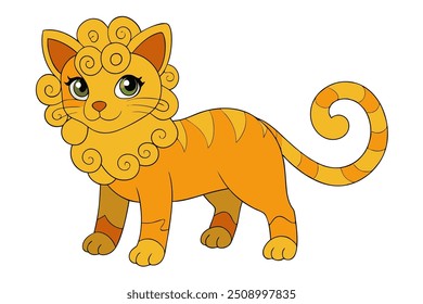 Jungle Curl Cat Vector Line Art Illustration on White Background Clipart, Logo, Icon Design