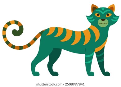 Jungle Curl Cat Vector Line Art Illustration on White Background Clipart, Logo, Icon Design