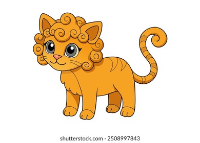 Jungle Curl Cat Vector Line Art Illustration on White Background Clipart, Logo, Icon Design