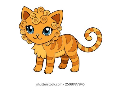 Jungle Curl Cat Vector Line Art Illustration on White Background Clipart, Logo, Icon Design