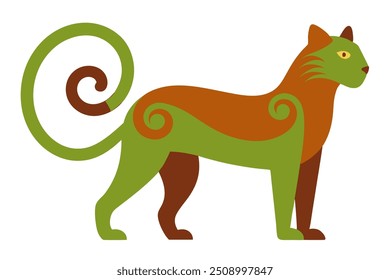 Jungle Curl Cat Vector Line Art Illustration on White Background Clipart, Logo, Icon Design