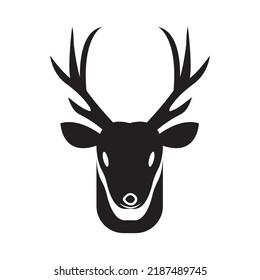 Jungle Deer Stag Head Icon | Black Vector Illustration |