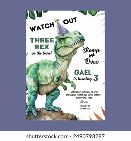 Jungle Dinosaur Three rex Invitation