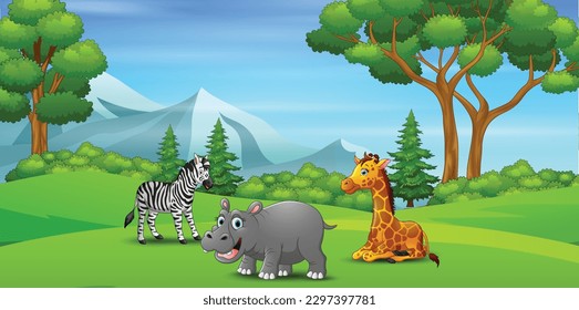 Jungle with Dogs family cartoon character design eps vector