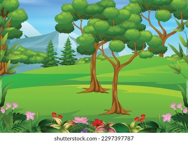 Jungle with Dogs family cartoon character design eps vector