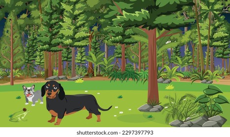 Jungle with Dogs family cartoon character design eps vector