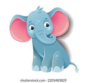 Jungle elephant icon. Sticker for social networks, graphic element for printing on fabric. Large animal with trunks and large ears. Wild life, animals and fauna. Cartoon flat vector illustration