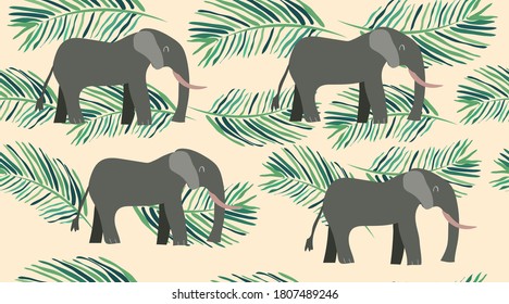 
Vector de patrón sin soldadura de elefante de la jungla