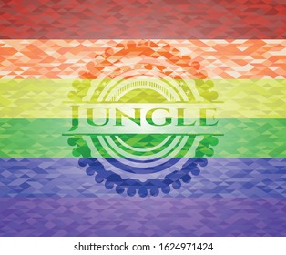Jungle emblem on mosaic background with the colors of the LGBT flag