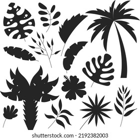 Sello de hojas de palma de la flora exótica de la jungla planta tropical aislado Vector Silhouettes