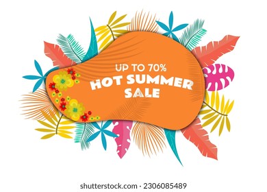 jungle exotic leaves, colorful design, summer background and sale banner