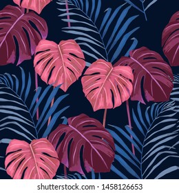 Jungle exotic seamless pattern, green tropical leaves, summer vector illustration. Watercolor style