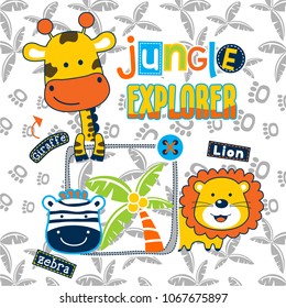 Jungle Explorer Funny Animal Cartoon,vector Illustration