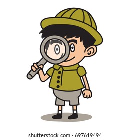 Jungle Explorer kid cartoon series. Adventure kid illustration concept of search concept