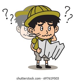 Jungle Explorer kid cartoon series. Adventure kid illustration concept of getting lost