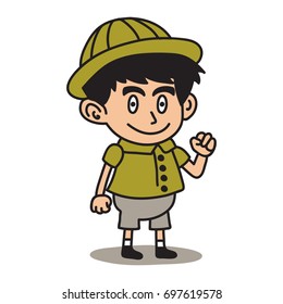 Jungle Explorer kid cartoon series. Adventure kid illustration 