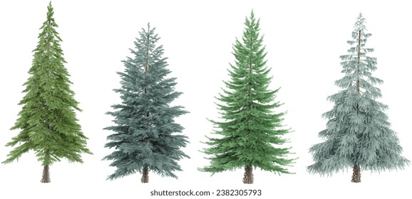 Jungle Fir,Spruce,Pine trees shapes cutout 3d render set