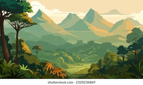 Jungle flat cartoon background. Vector illustration