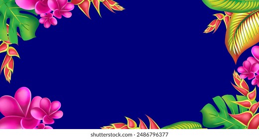 jungle flower,leaves  tropic set. isolated elements. Palm leaf, monstera, pink plumeria flower,hibiscus blossom, exotic tropical summer flowers and leaves.