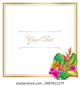 jungle flower,leaves  tropic set. isolated elements. Palm leaf, monstera, pink plumeria flower,hibiscus blossom, exotic tropical summer flowers and leaves.