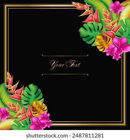 jungle flower,leaves  tropic set. isolated elements. Palm leaf, monstera, pink plumeria flower,hibiscus blossom, exotic tropical summer flowers and leaves.