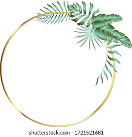 Jungle foliage design for postcard, label, web design or post in social networks. Paradise nature element. Botanical vector illustration isolated on white background.