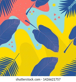 Jungle foliage illustration. Colorful tropical print. Floral vintage seamless pattern. Summer tropical illustration. Exotic vector illustration. Palm monstera seamless pattern. Baroque pattern.