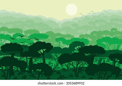 Jungle forest flat art. Vector picture.