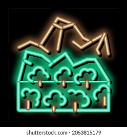 jungle forest and mountain neon light sign vector. Glowing bright icon jungle forest and mountain sign. transparent symbol illustration
