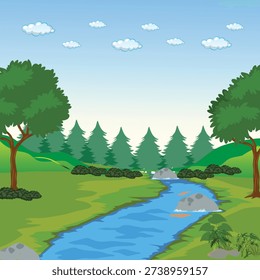 Jungle Forest and River Nature Background
