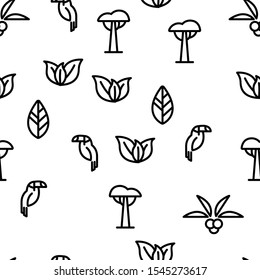 Jungle Forest Vector Seamless Pattern Thin Line Illustration