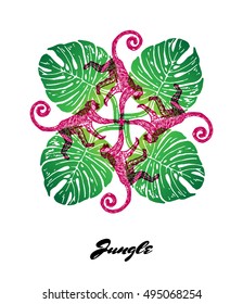 Jungle fractal composition. Colored composition with Jungle fauna and flora. Vector Illustration.