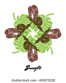 Jungle fractal composition. Colored composition with Jungle fauna and flora. Vector Illustration.