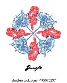 Jungle fractal composition. Colored composition with Jungle fauna and flora. Vector Illustration.
