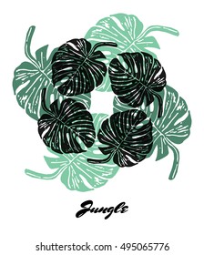 Jungle fractal composition. Colored composition with Jungle flora. Vector Illustration.