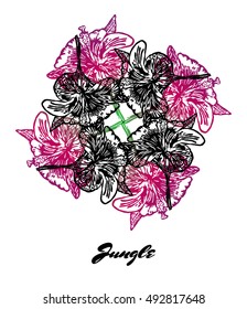 Jungle fractal composition. ?olored composition with Jungle fauna and flora. Vector Illustration.