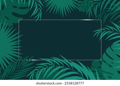 Jungle Frame background. Tropical vector background with palm leaves and with rectangle frame. EPS 10