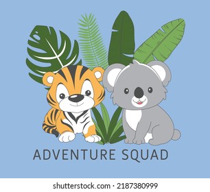 jungle friends, lion and tiger, tropical jungle animals, koala
