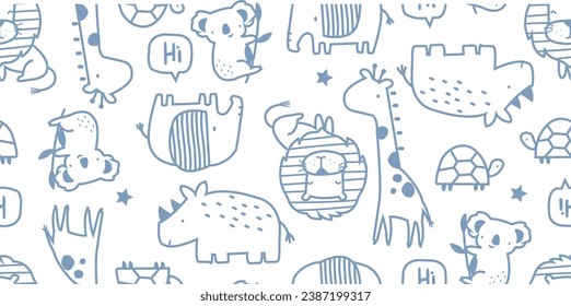 Jungle friends vector, giraffe vector, Cute animals, Rino, baby lion, Turtle, Koala, Jungle vector