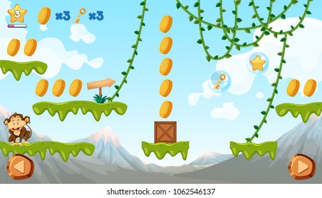Dschungelspiel-Vorlage mit Monkey-Illustration