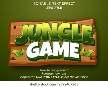 efecto de texto de juego de jungla, fuente editable, tipografía, texto 3d. plantilla de vector