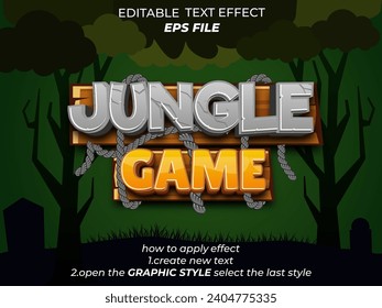 jungle game text effect, font editable, typography, 3d text for games. vector template