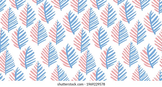 Jungle geometric seamless pattern. Exotic plant. Tropical pattern, palm leaves seamless vector floral background.red with blue tropical leaves on white background.