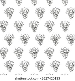 Jungle Geranium or Ixora coccinea flower Seamless Pattern Hand drawn vector line art, Black and White Flower isolated in white.  Beautiful design for textile, wallpaper, wrapping paper and backgrounds