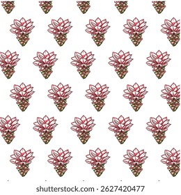 Jungle Geranium or Ixora coccinea flower Seamless Pattern Hand drawn vector line art, Black and Pink Flower isolated in white.  Beautiful design for textile, wallpaper, wrapping paper and backgrounds